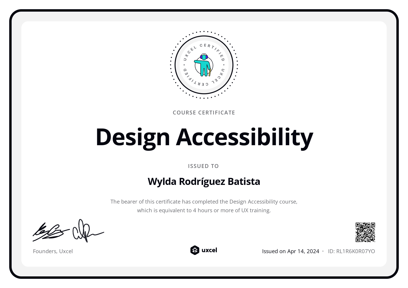 Wylda RodrÍguez's certificate